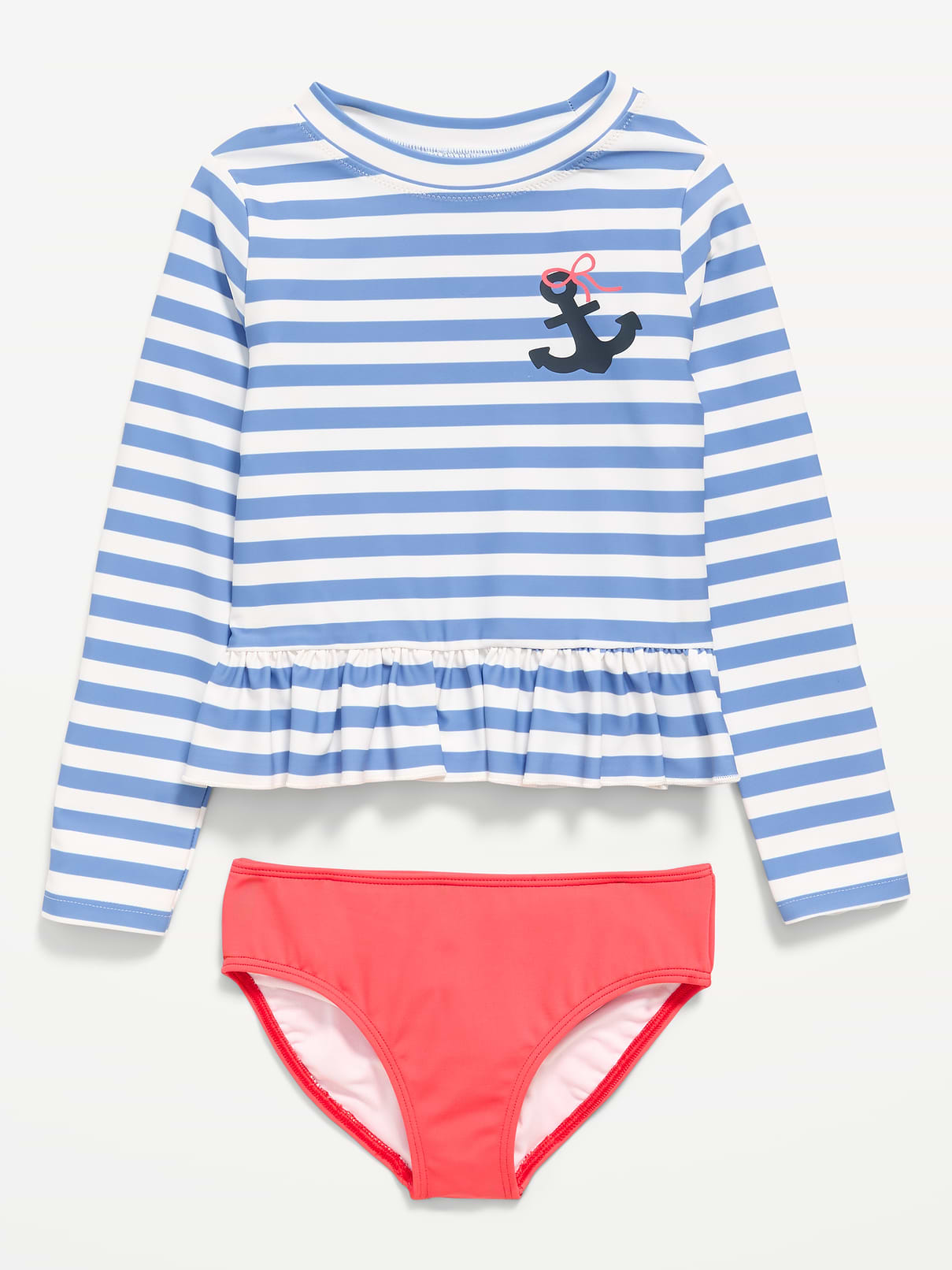 Image number 1 showing, Printed Long-Sleeve Rashguard Swim Top Set for Toddler Girls