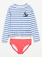 Image number 1 showing, Printed Long-Sleeve Rashguard Swim Top Set for Toddler Girls