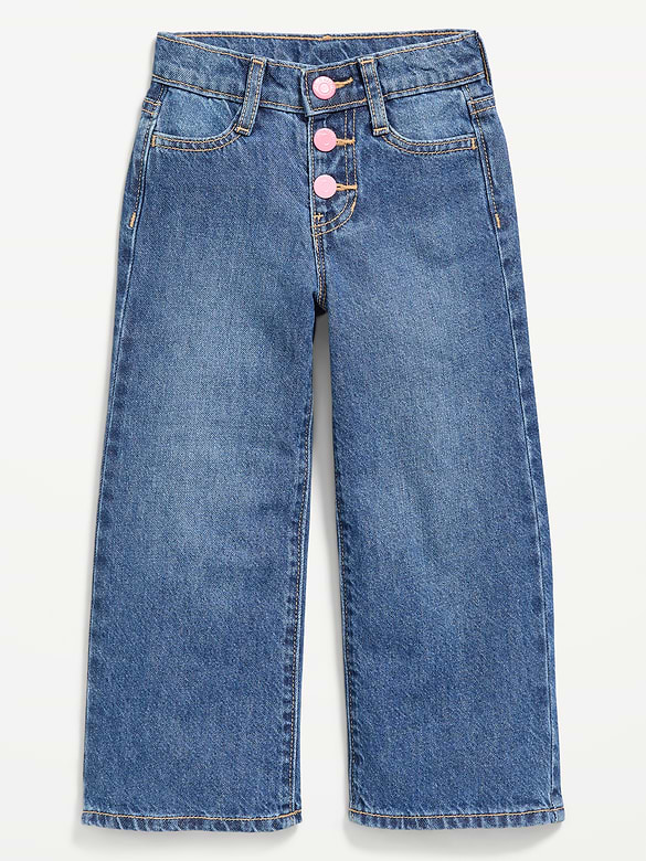 Baggy Button-Fly Wide-Leg Jeans for Toddler Girls