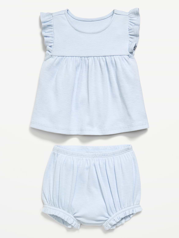 Ribbed Flutter-Sleeve Top and Shorts Set for Baby