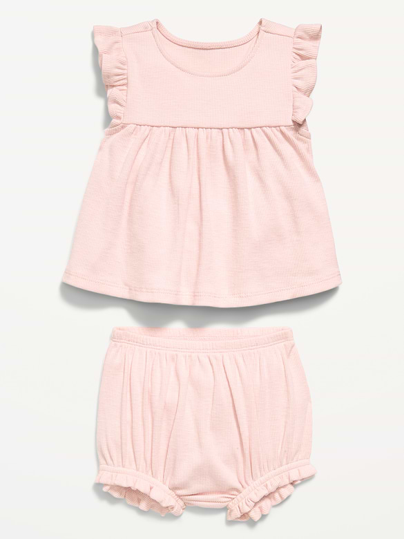 Ribbed Flutter-Sleeve Top and Shorts Set for Baby