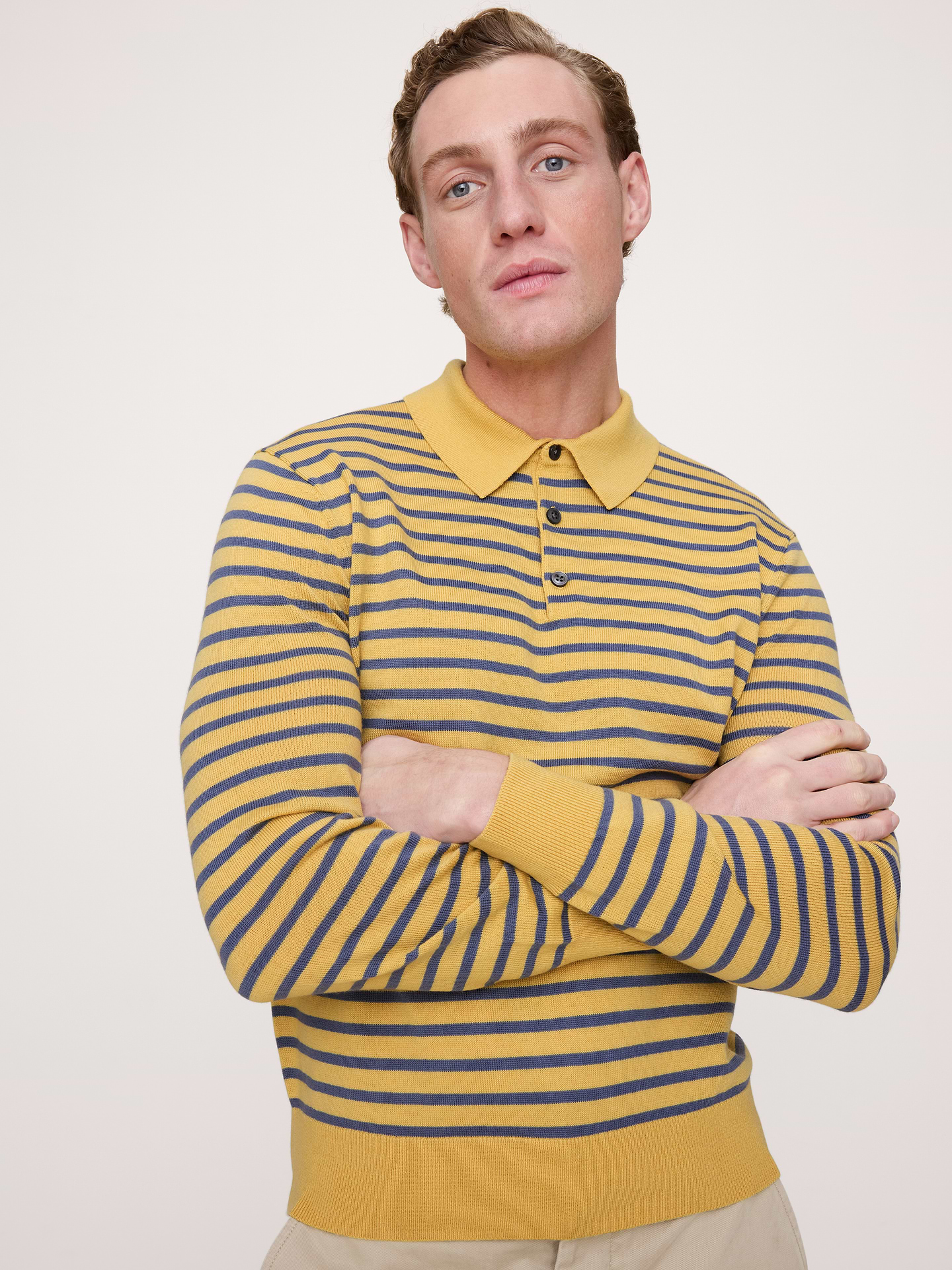 Image number 1 showing, Merino Stripe Long-Sleeve Sweater Polo