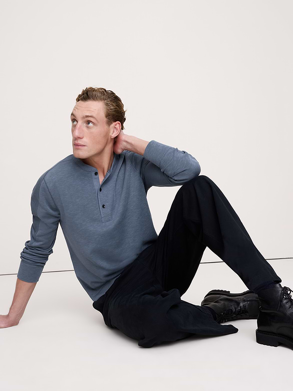 Slub Double-Knit Henley T-Shirt