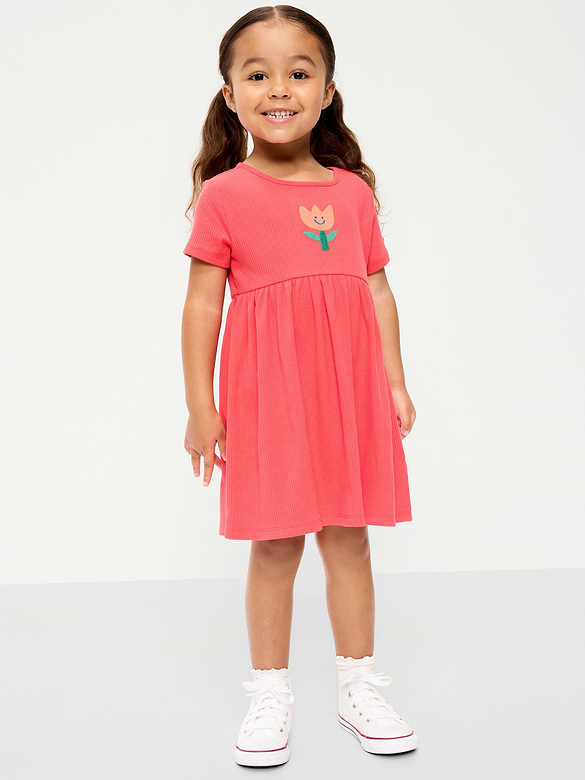 Robe côtelée à manches courtes et à imprimé pour toute-petite fille