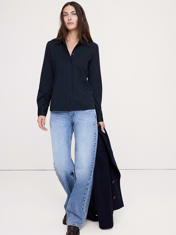 Silky Cotton Long-Sleeve Button-Down Shirt