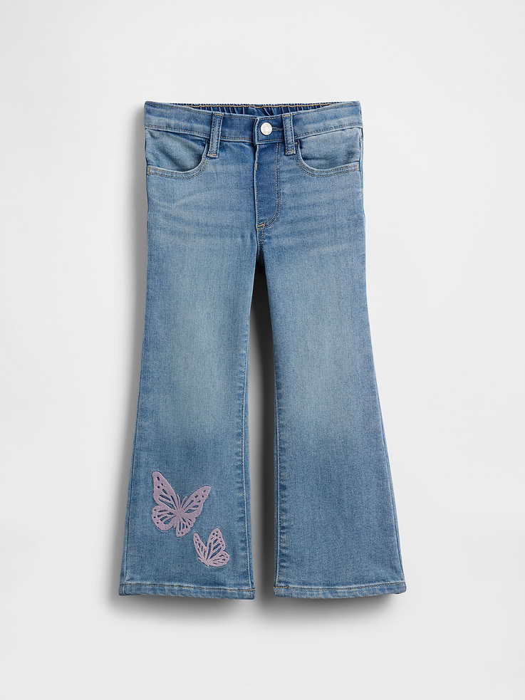 Image 1 of 3, This product is made with/contains 32% recycled polyester. Compared to virgin materials, using recycled materials helps reduce resource use and waste., This product is part of our water-saving Washwell program. Compared with conventional wash methods, Washwell uses at least 20% less water., Stretch denim., Medium indigo wash with fading and whiskering., Snap closure (sizes 2T-5T have hook & bar closure and zip fly)., Classic five-pocket styling., Embroidery at leg., This product was made in a factory that invests in gender equity and women’s empowerment through RISE. Learn more at gapinc.com/equity., Product #1172343
