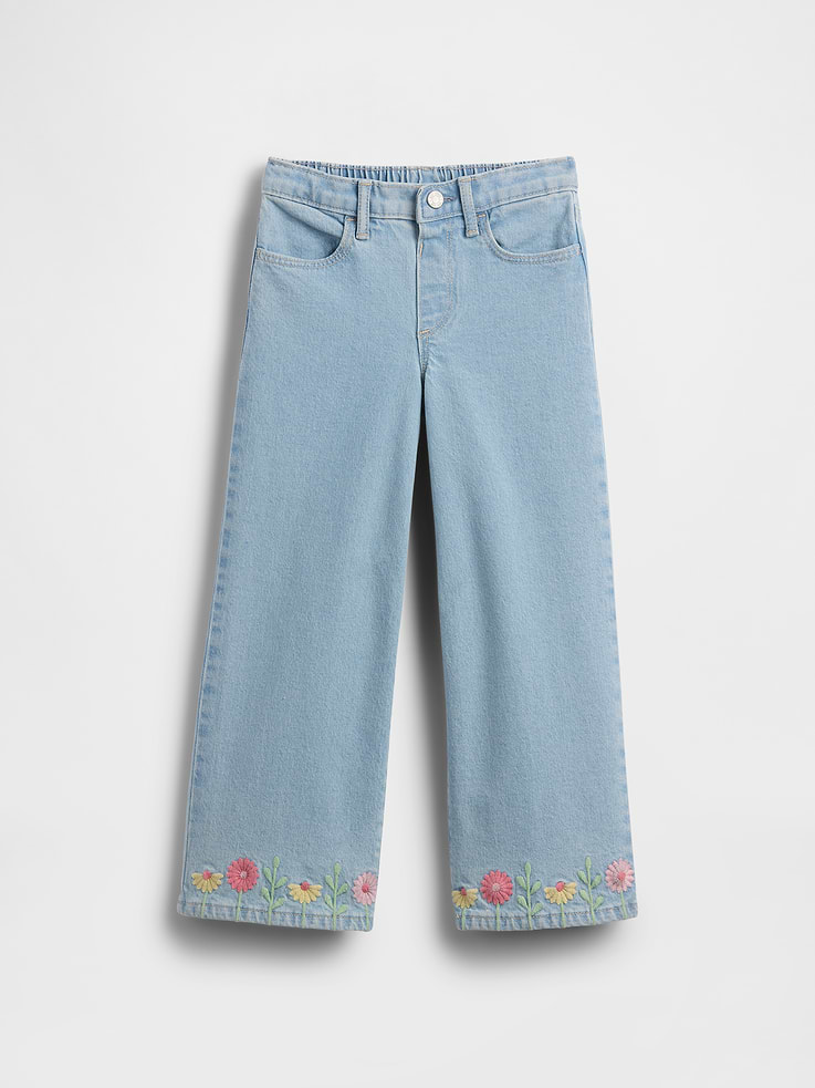 Image 1 of 3, This product is made with/contains 5% recycled cotton. Compared to virgin materials, using recycled materials helps reduce resource use and waste., This product is part of our water-saving Washwell program. Compared with conventional wash methods, Washwell uses at least 20% less water., Low-stretch denim., Light indigo wash with fading., Snap closure, and now with easy faux fly for all sizes. Select inventory may temporarily include zip fly for sizes 2T-5T., Front slant pockets, patch pockets at back., Embroidery at legs., This product was made in a factory that invests in gender equity and women’s empowerment through RISE. Learn more at, Product #1172350