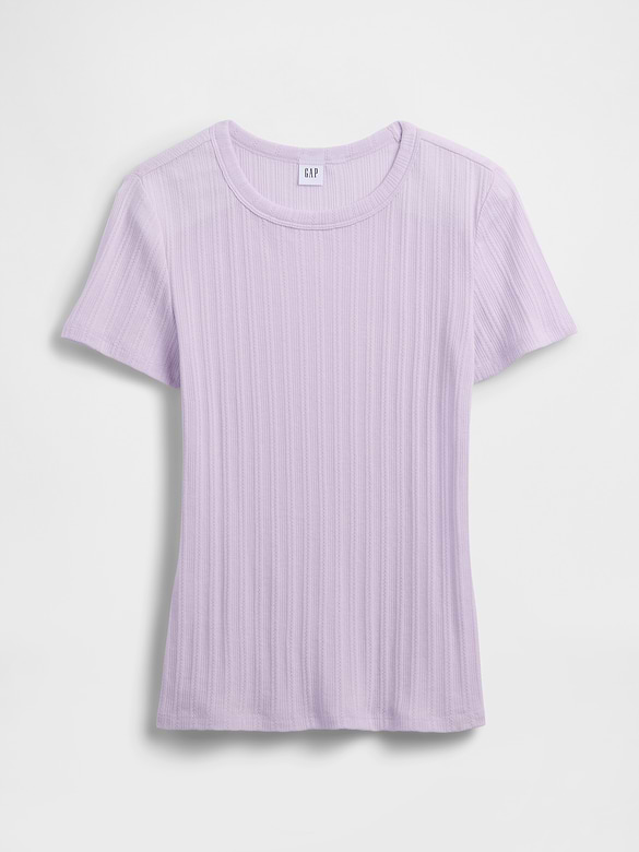 Ribbed Pointelle Crewneck T-Shirt