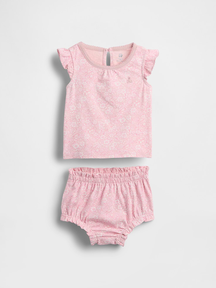 Image number 1 showing, Baby Floral Ruffle Outfit Set