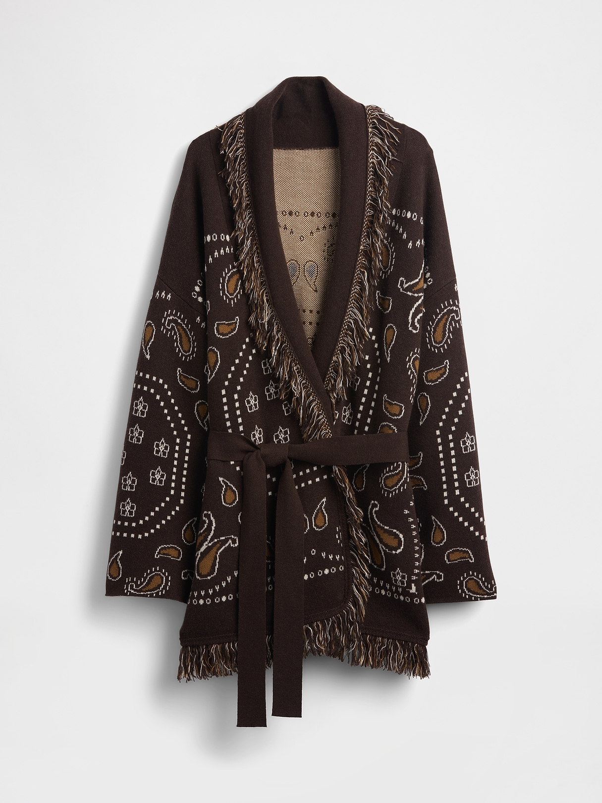 Cotton-Blend Fringe Shawl Cardigan | Gap
