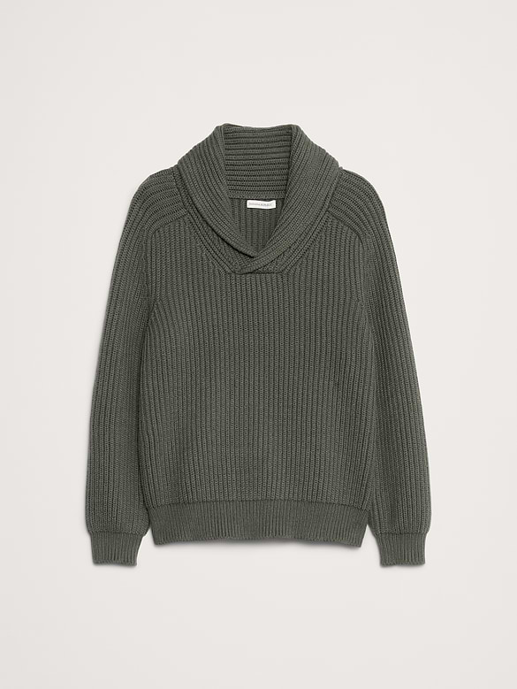 Ribbed Shawl-Collar Sweater