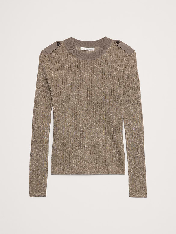 Metallic Shoulder-Epaulet Sweater