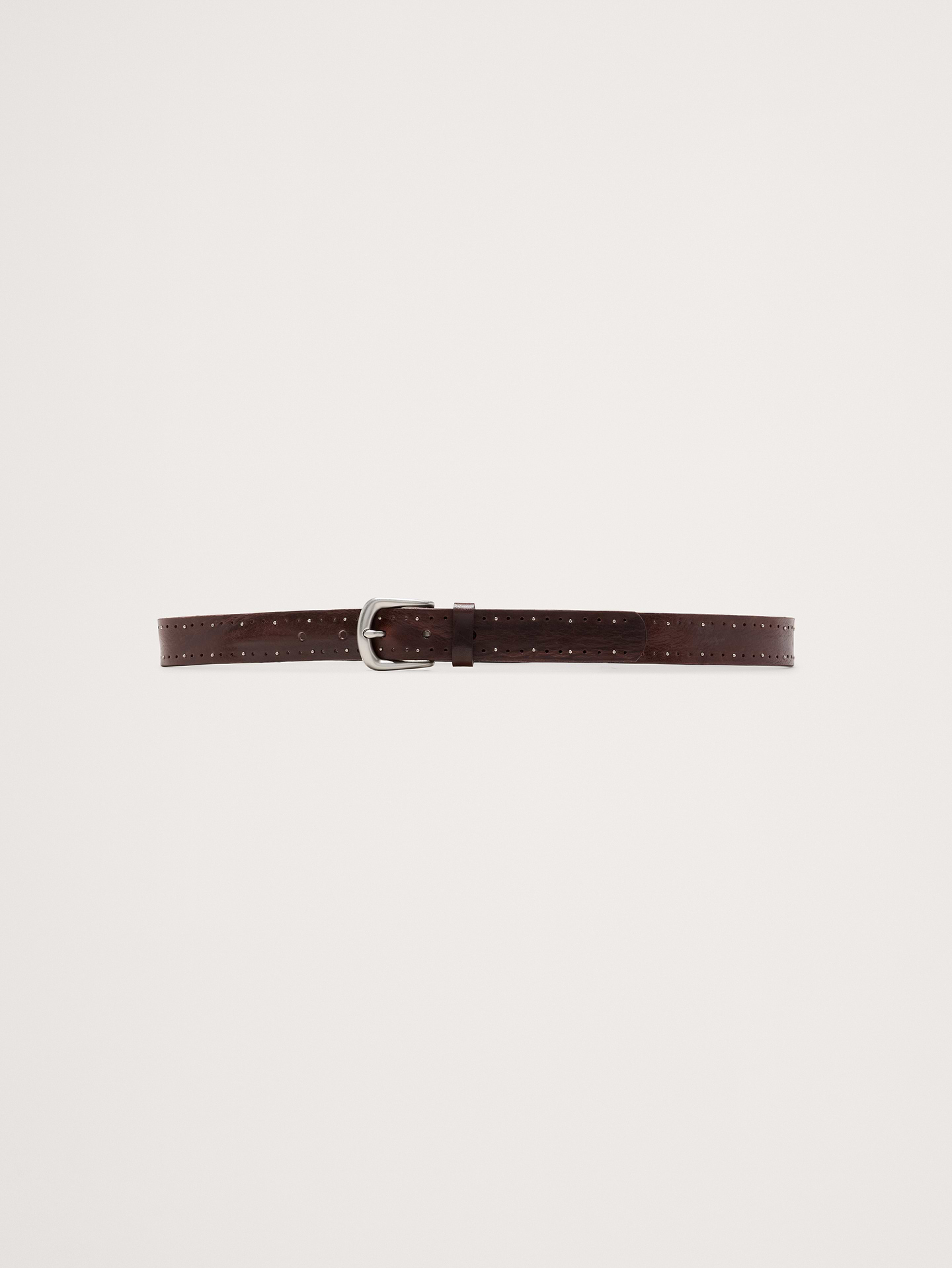 Image 1 of 3, Cut from beautiful Italian leather, this rugged belt has a perforated and studded detail at the edges., Product #862218