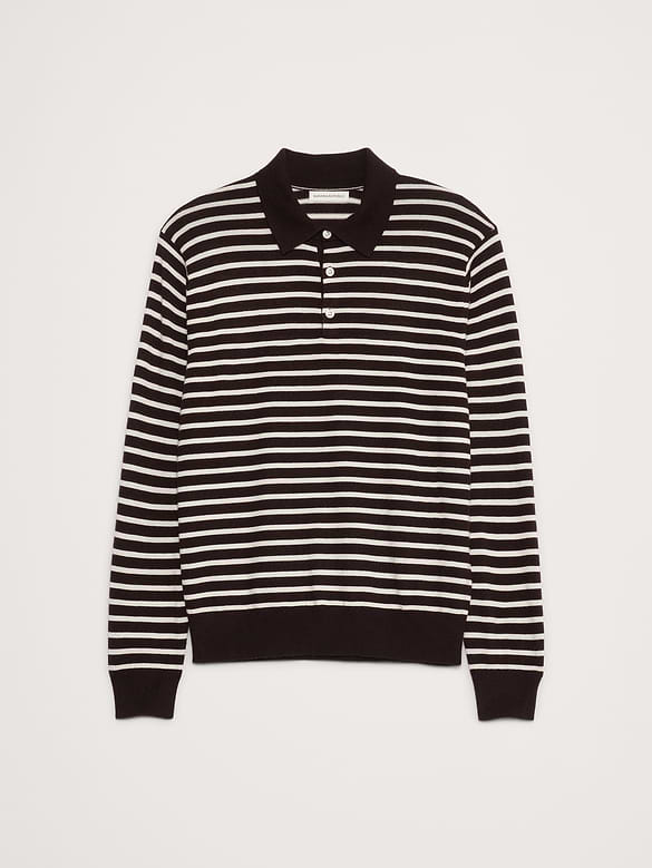 Merino Stripe Long-Sleeve Sweater Polo