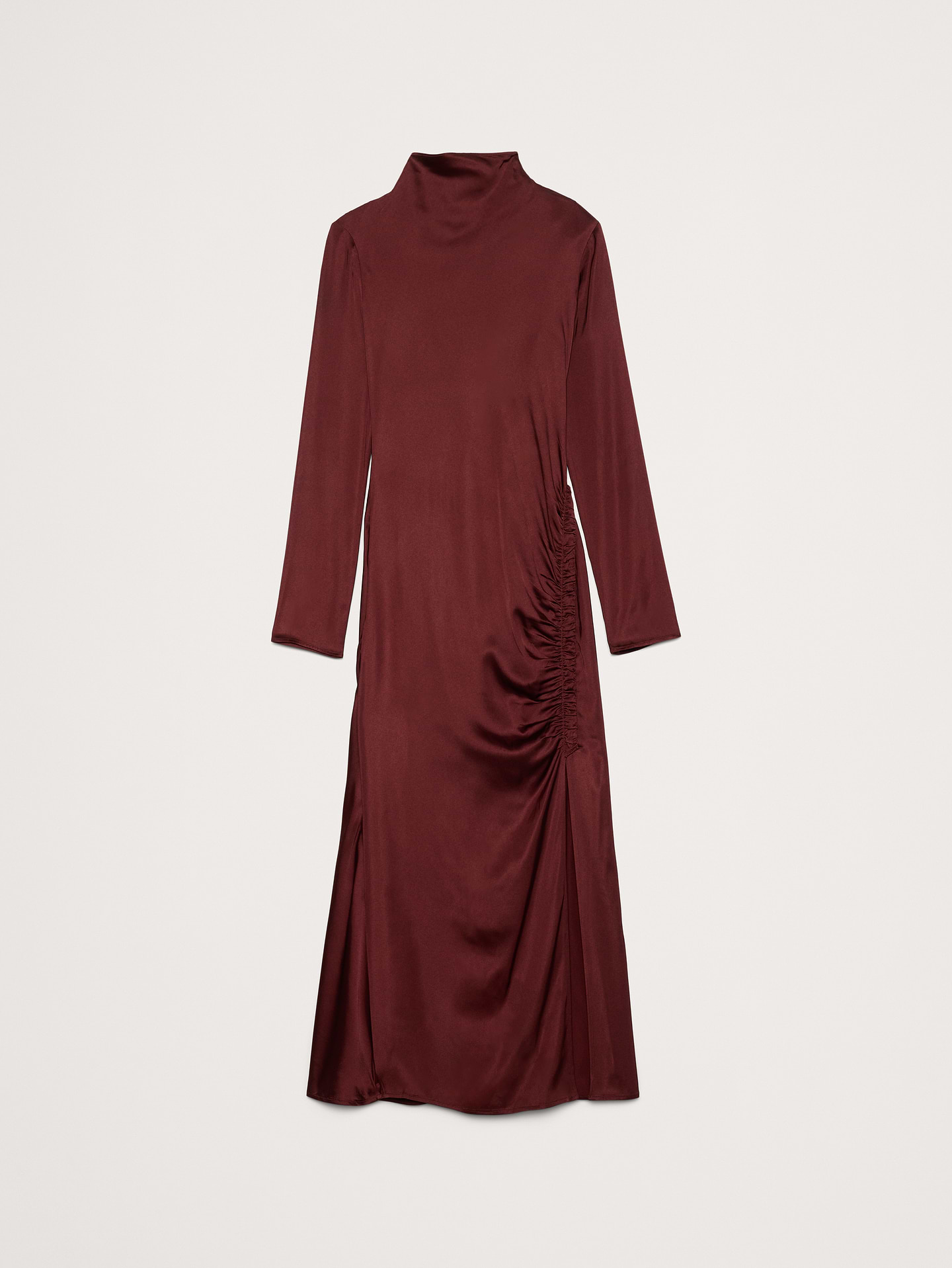 L'image numéro 4 présente Robe longue froncée en satin extensible