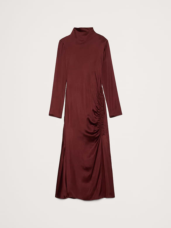 Stretch-Satin Ruched Maxi Dress