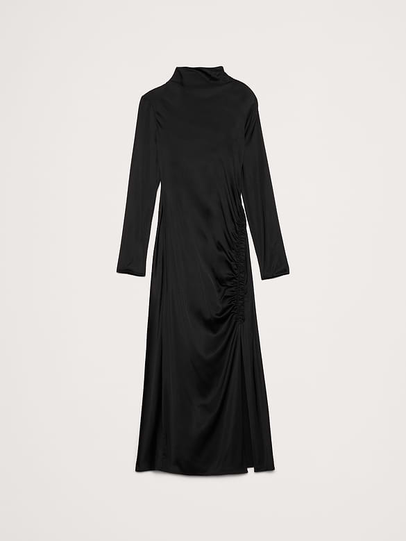 Stretch-Satin Ruched Maxi Dress