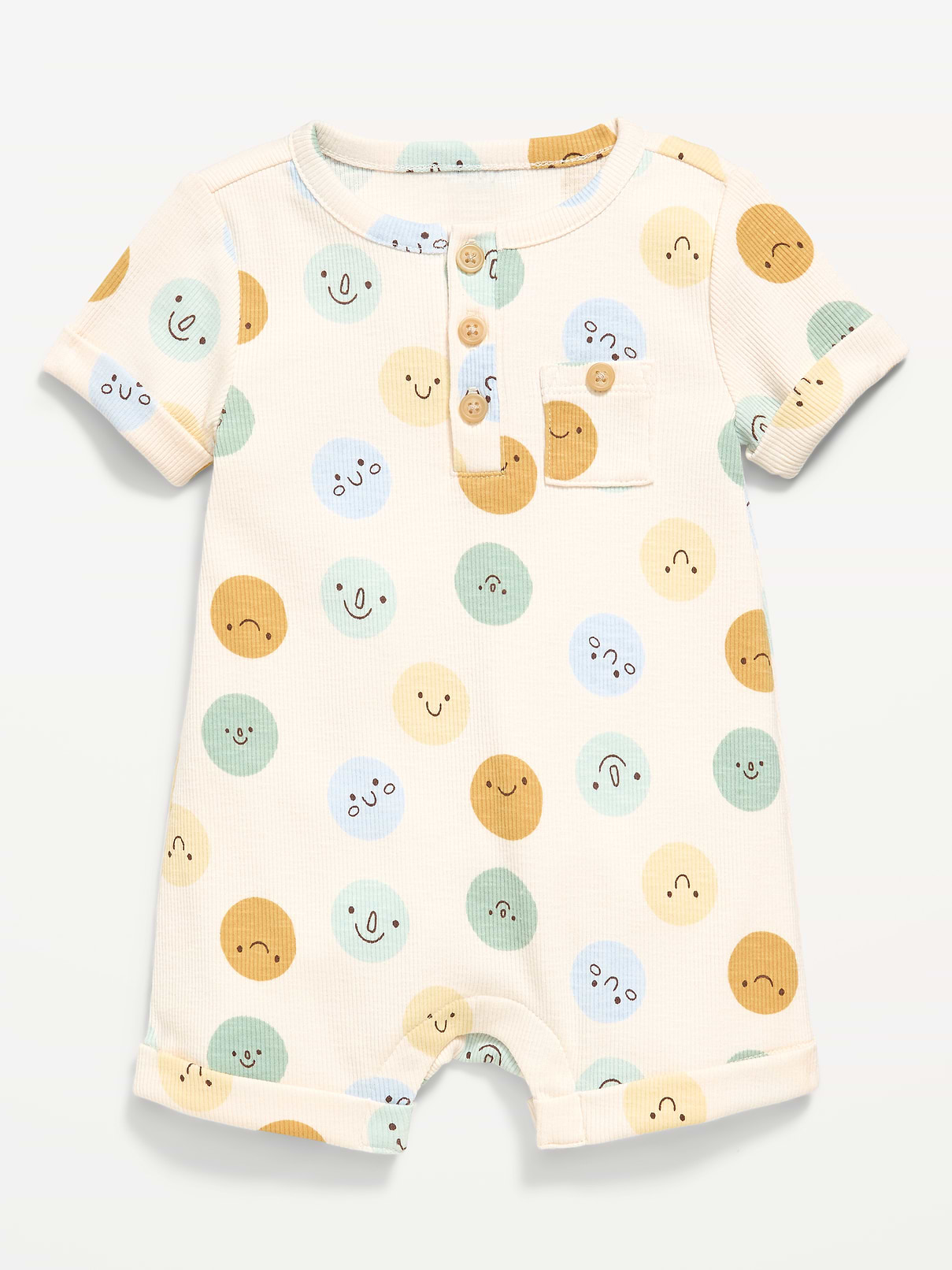 L'image numéro 1 présente Barboteuse une-pièce côtelée à col henley à motif pour bébé