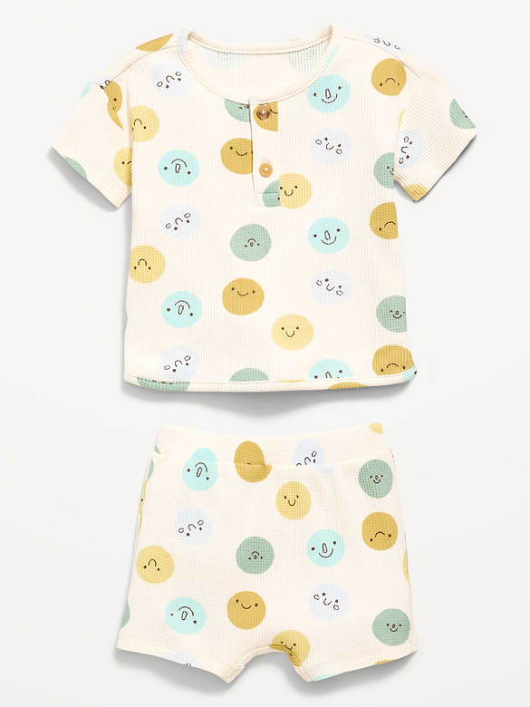 Printed Waffle-Knit Henley Shirt and Shorts Set for Baby