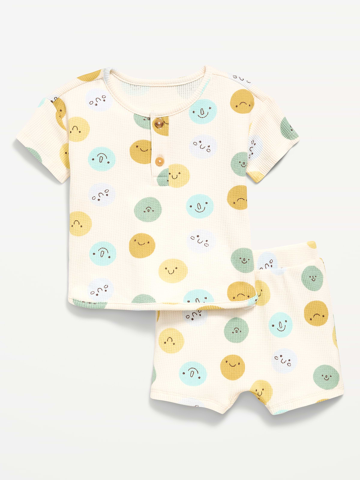 Printed Waffle-Knit Henley Shirt and Shorts Set for Baby