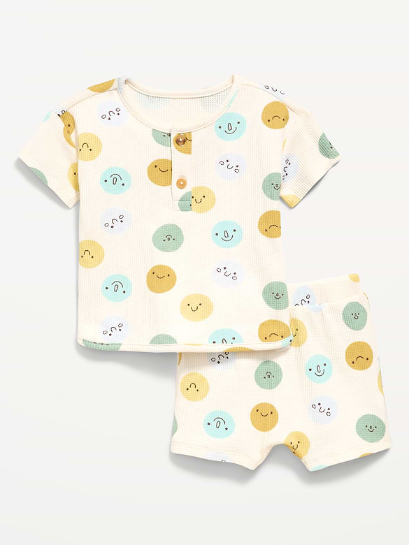 Printed Waffle-Knit Henley Shirt and Shorts Set for Baby