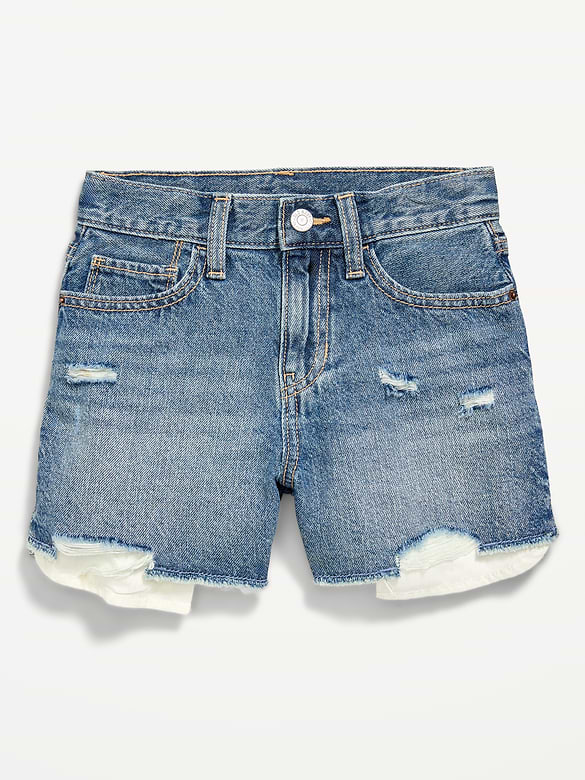Short en denim à taille haute et à ourlet coupé et effiloché pour fille