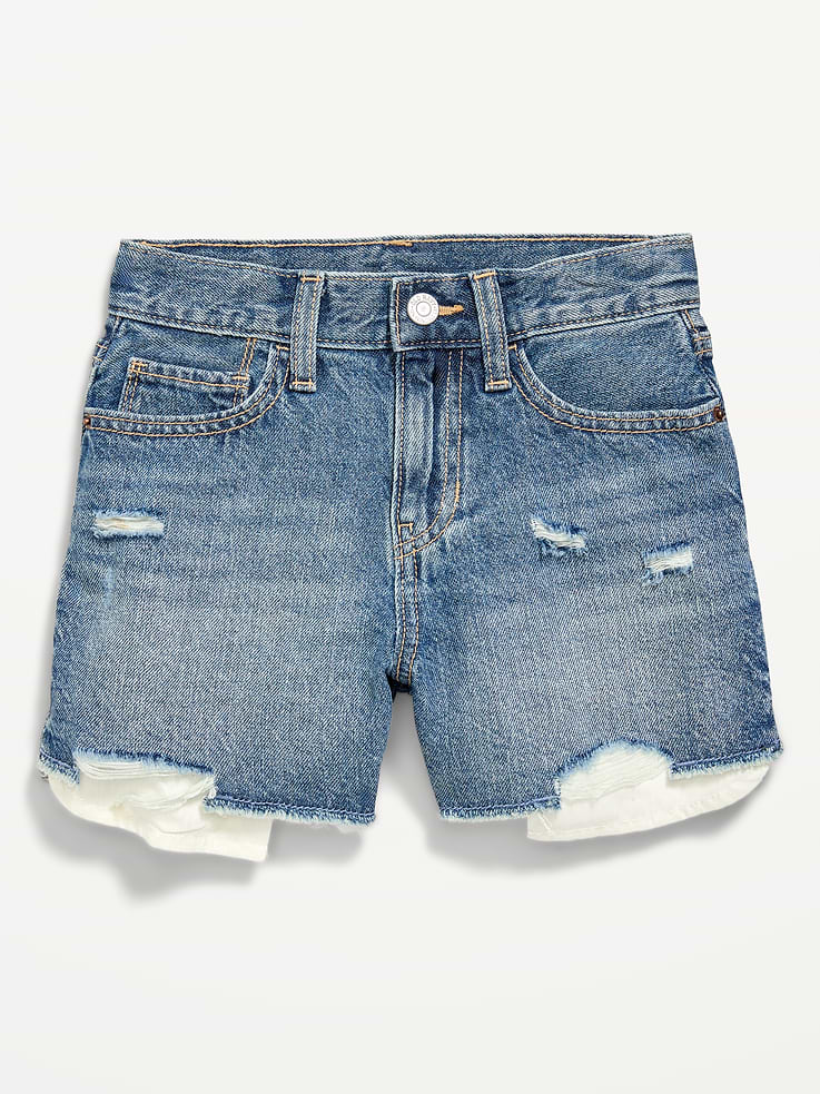 Image 4 of 5, High-Waisted Ripped Frayed-Hem Jean Shorts for Girls