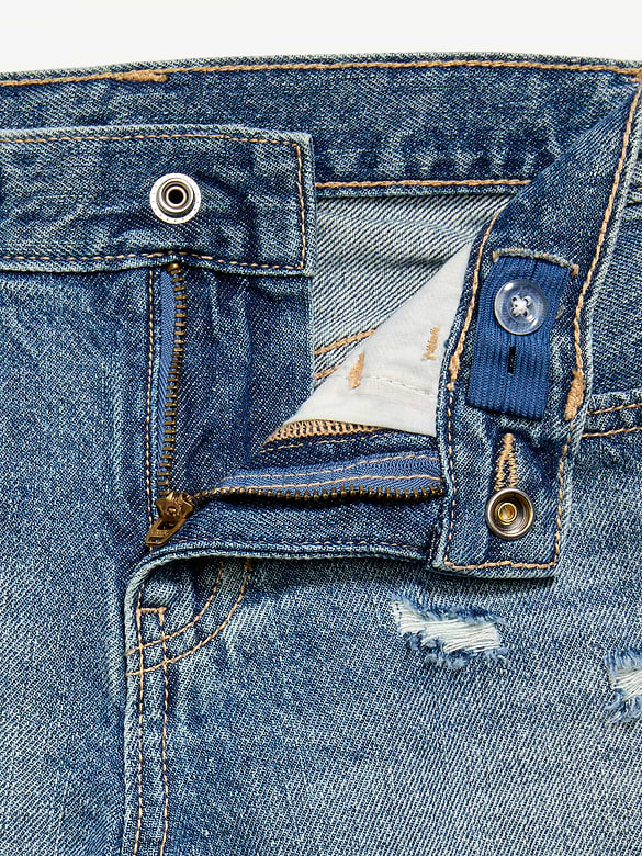 Short en denim à taille haute et à ourlet coupé et effiloché pour fille