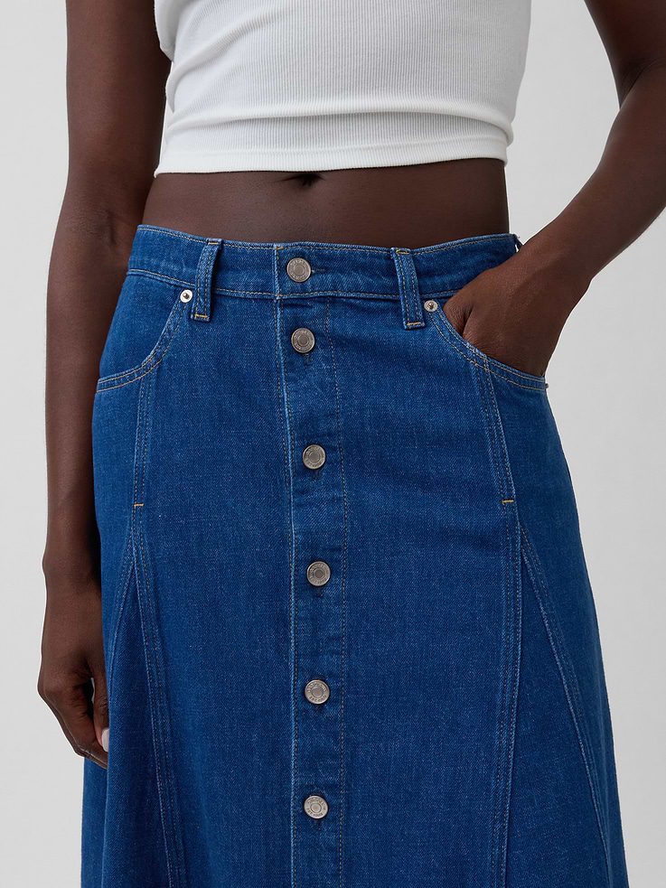 Image number 4 showing, Seamed Denim Button-Front Maxi Skirt