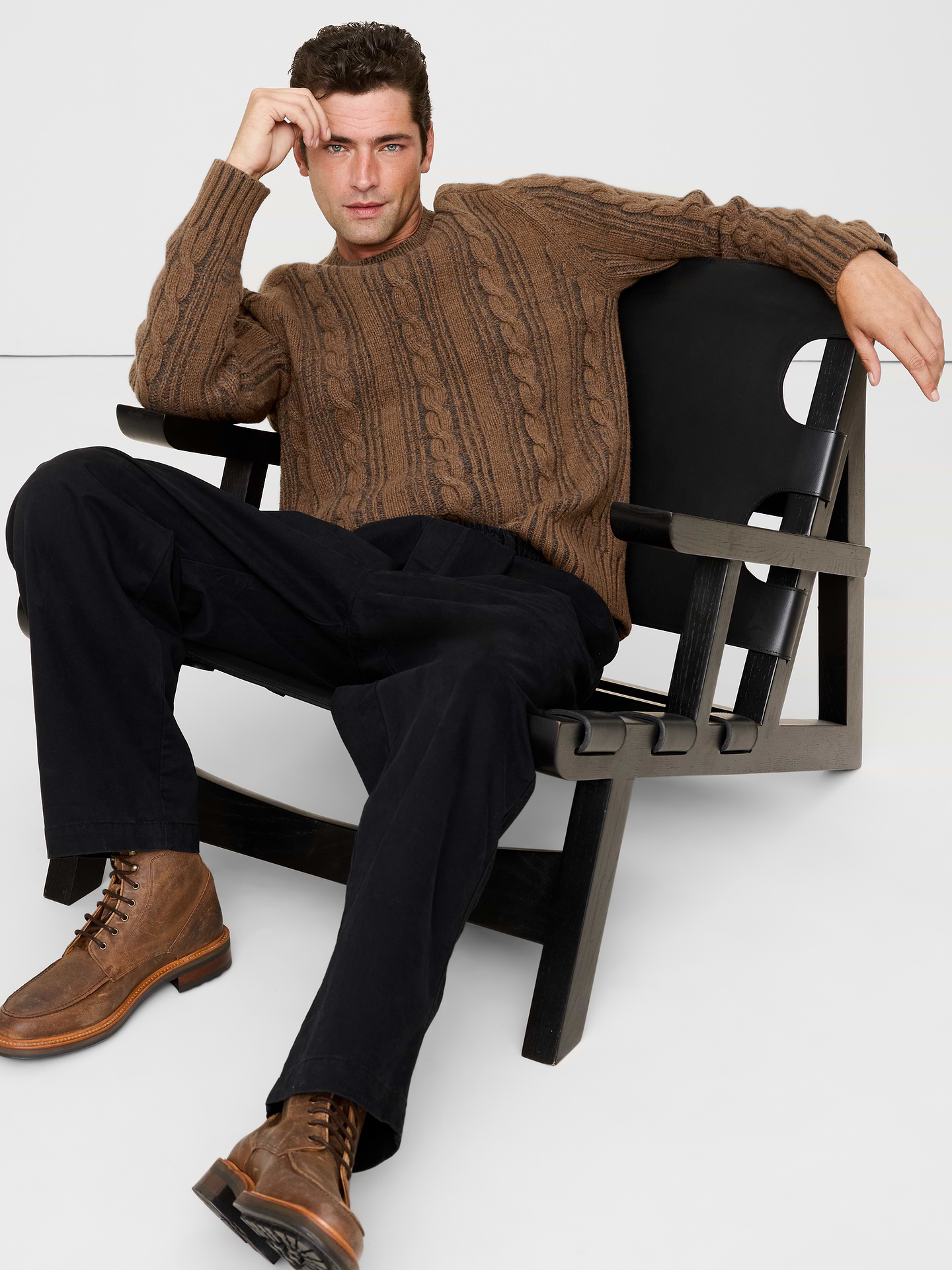 Image number 1 showing, Italian Merino-Blend Cable-Knit Sweater