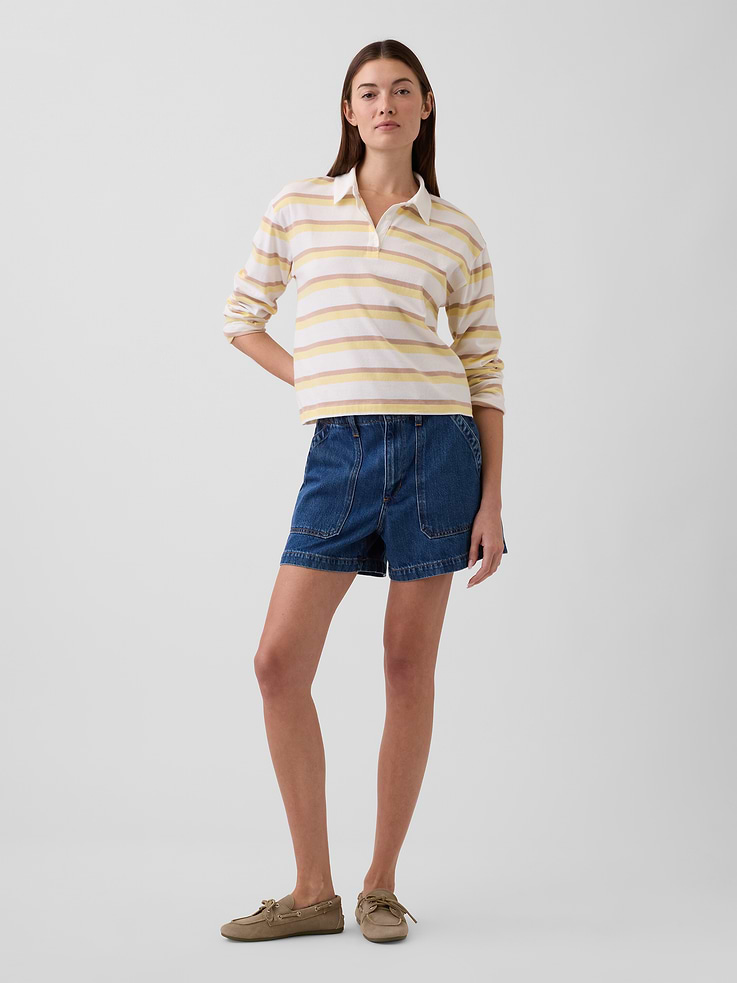 Image number 1 showing, 4" High Rise SuperSoft Denim Utility Shorts