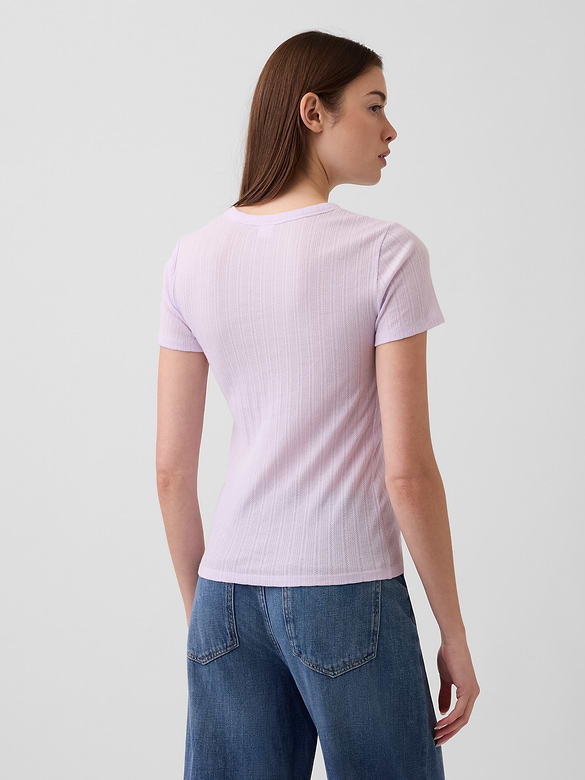 Ribbed Pointelle Crewneck T-Shirt