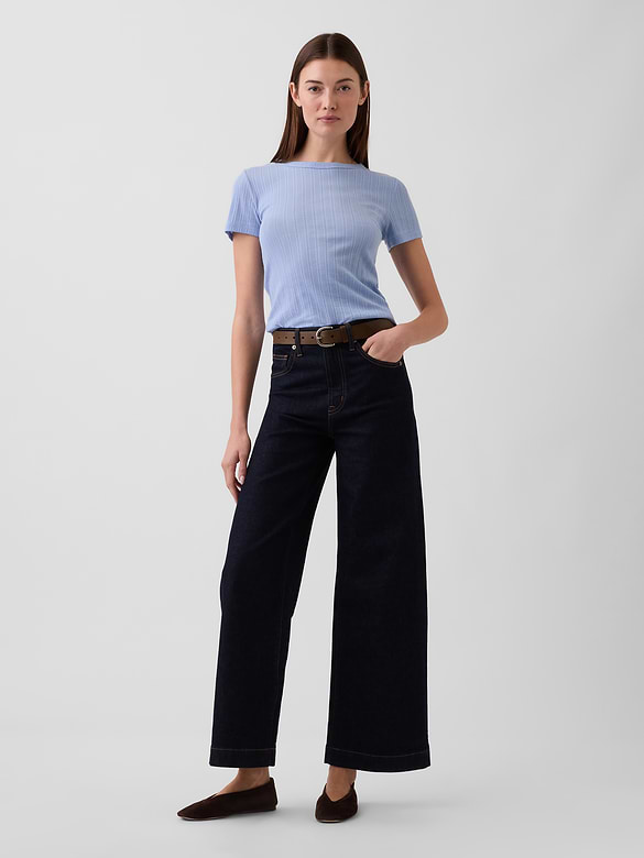 Ribbed Pointelle Crewneck T-Shirt