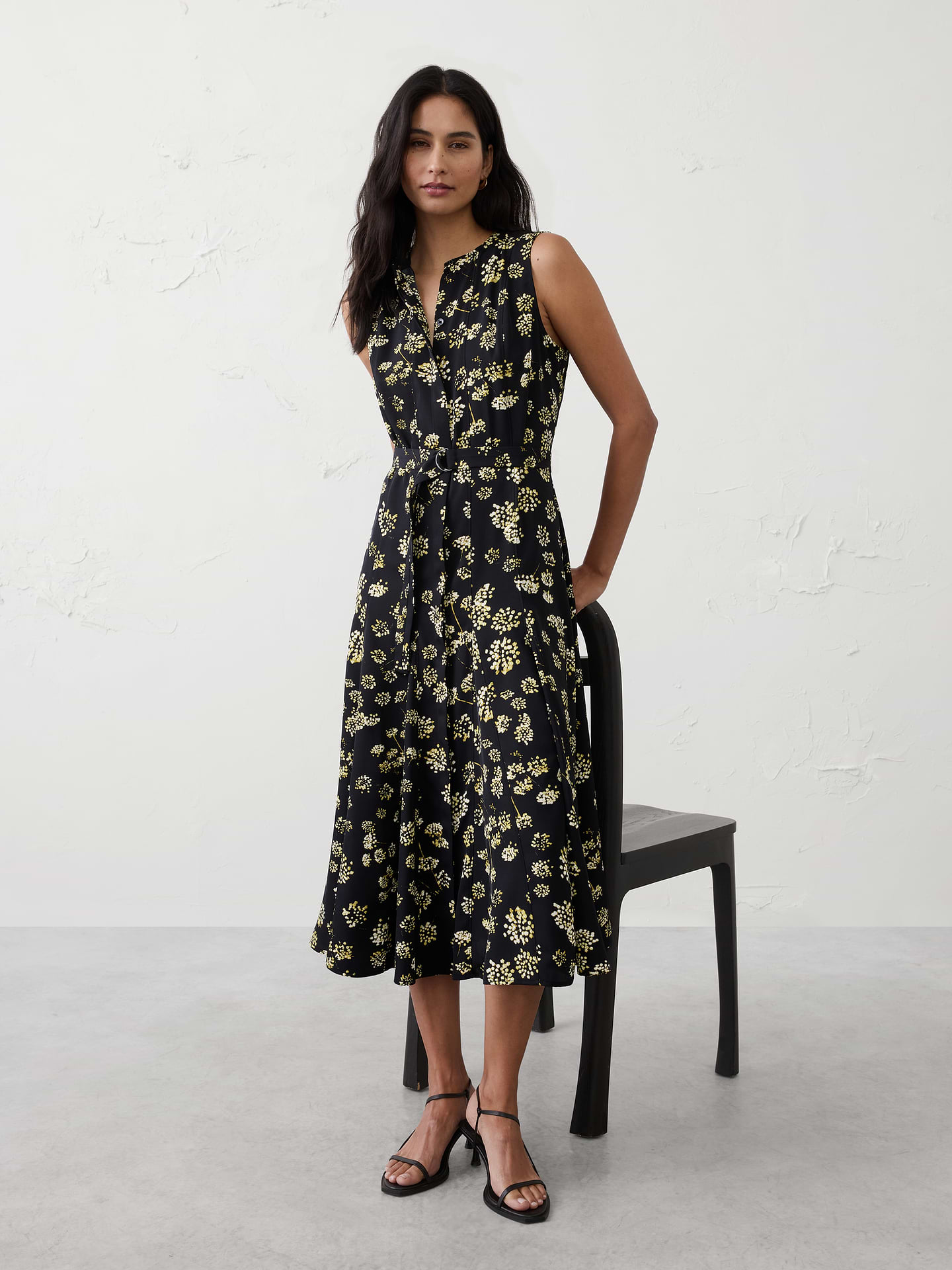 Image number 1 showing, Sheen Twill Godet Midi Dress
