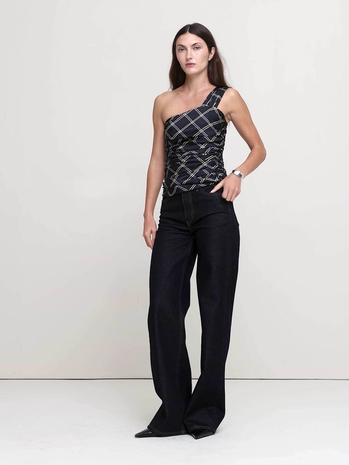 Stretch-Satin Ruched One-Shoulder Top | Banana Republic