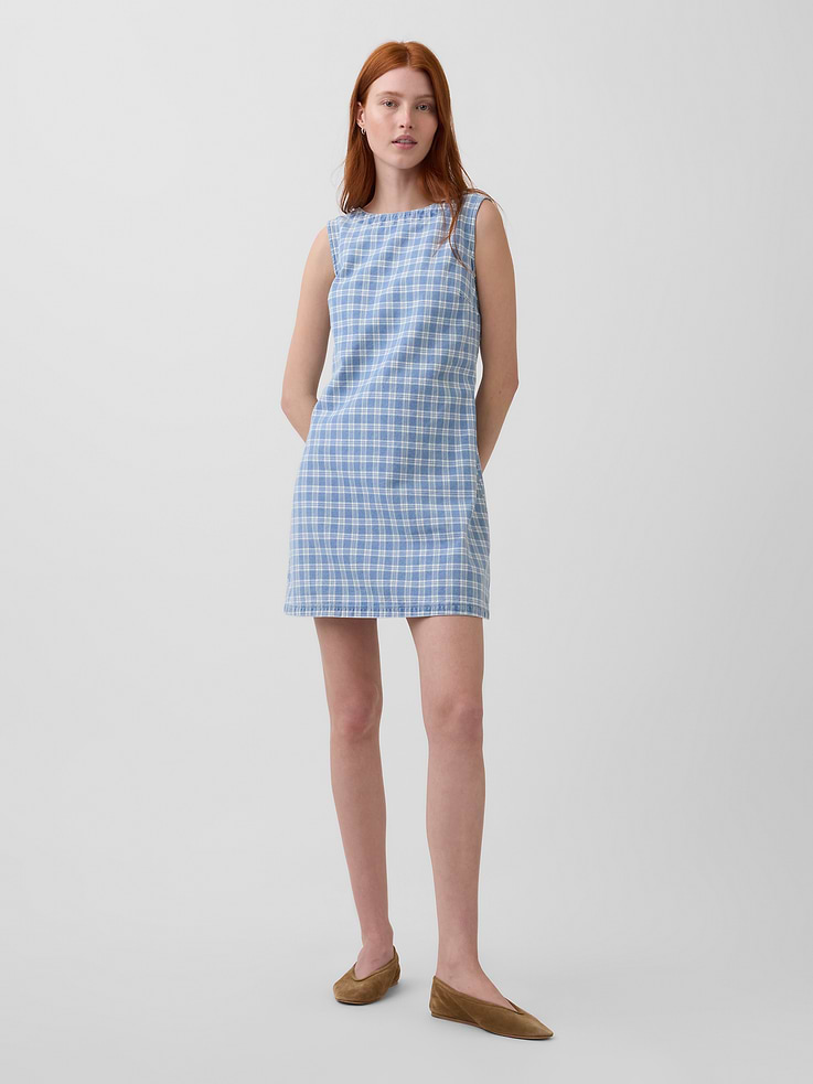 Image number 1 showing, Plaid Denim Mini Shift Dress