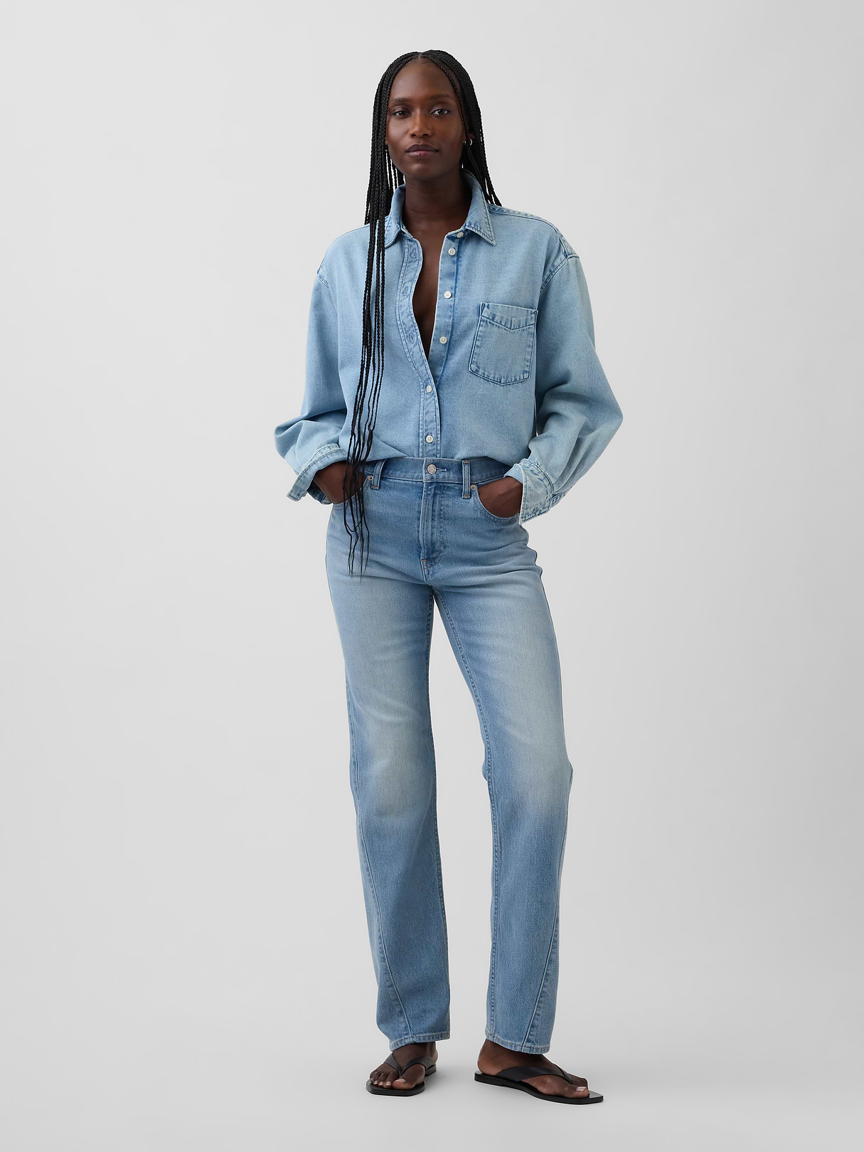 High Rise Twisted-Seam '90s Slim Straight Jeans by Gap