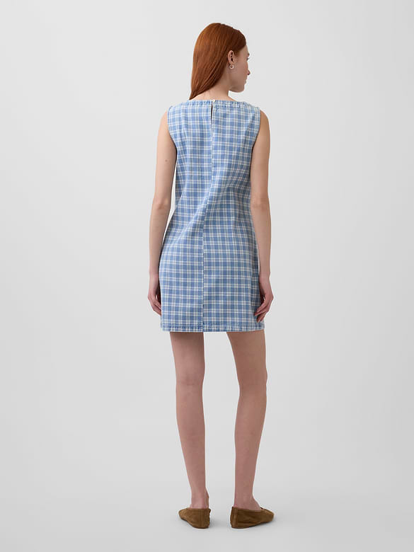 Plaid Denim Mini Shift Dress