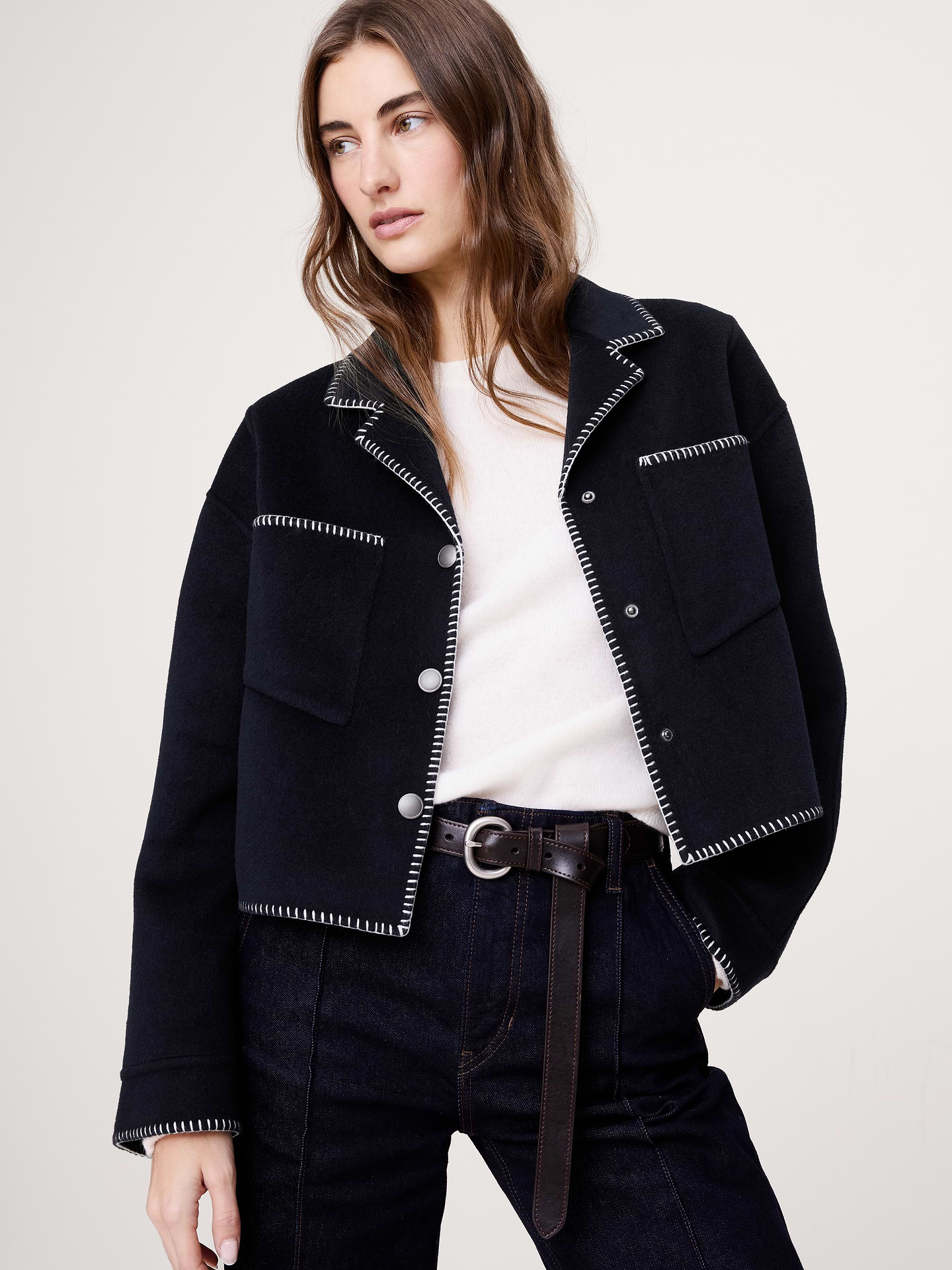 Image number 1 showing, Double-Faced Short Jacket with Blanket Stitch