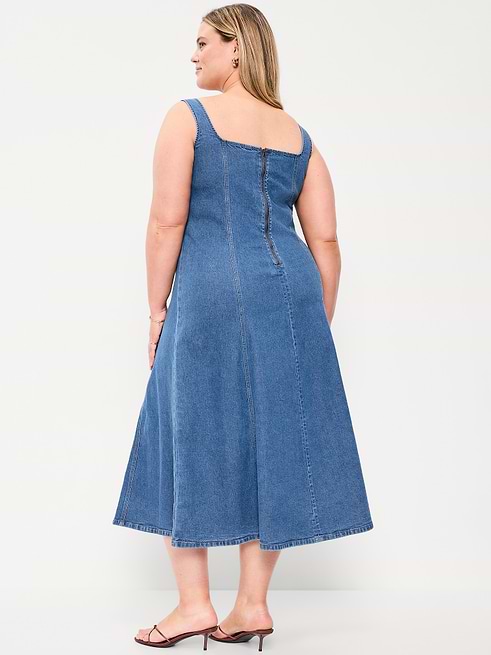 Fit & Flare Sleeveless Denim Midi Dress