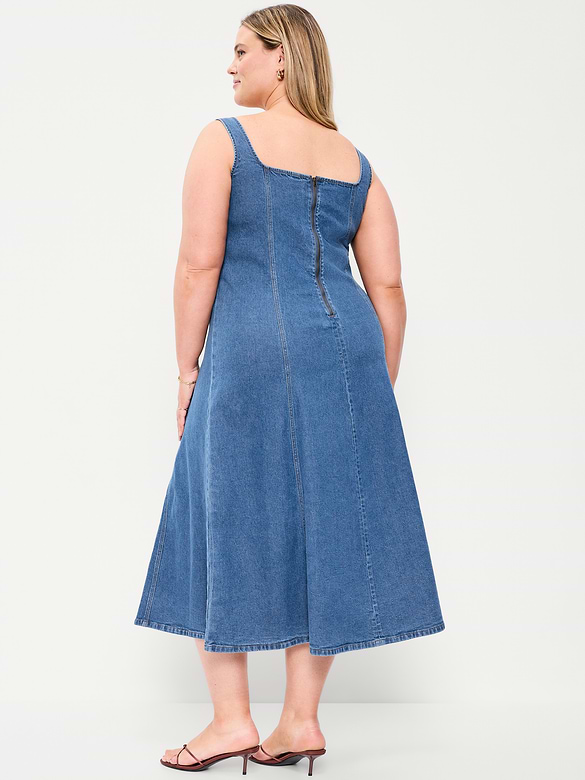 Fit & Flare Sleeveless Denim Midi Dress