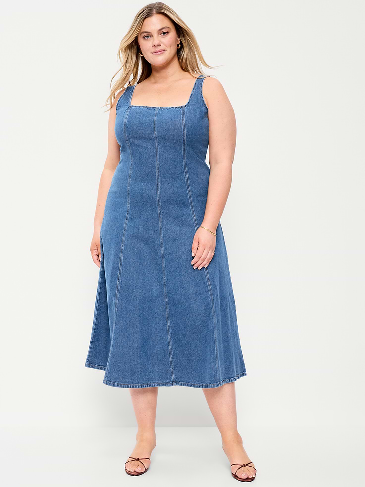 Image number 9 showing, Fit & Flare Sleeveless Denim Midi Dress