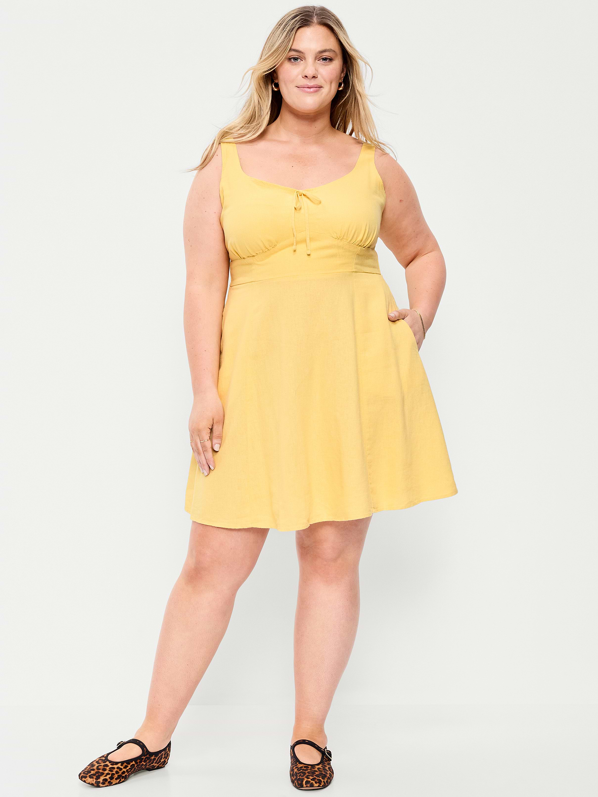 Image 8 of 9, Fit & Flare Linen Mini Dress, Has Pockets