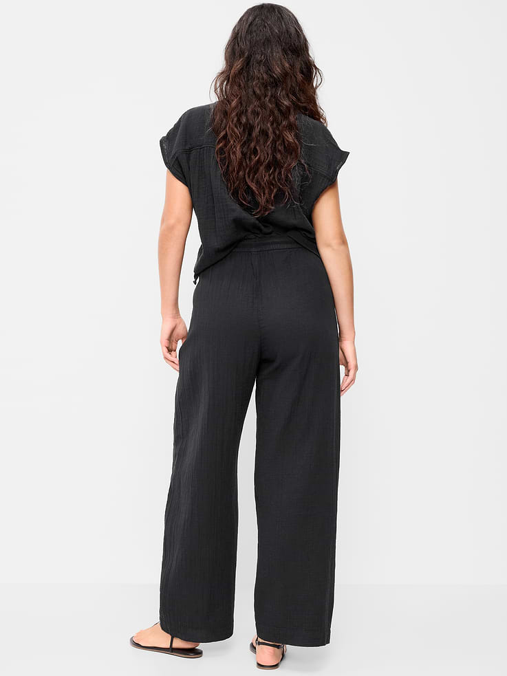 Image number 5 showing, High-Waisted Crinkle Gauze Barrel Ankle Pants