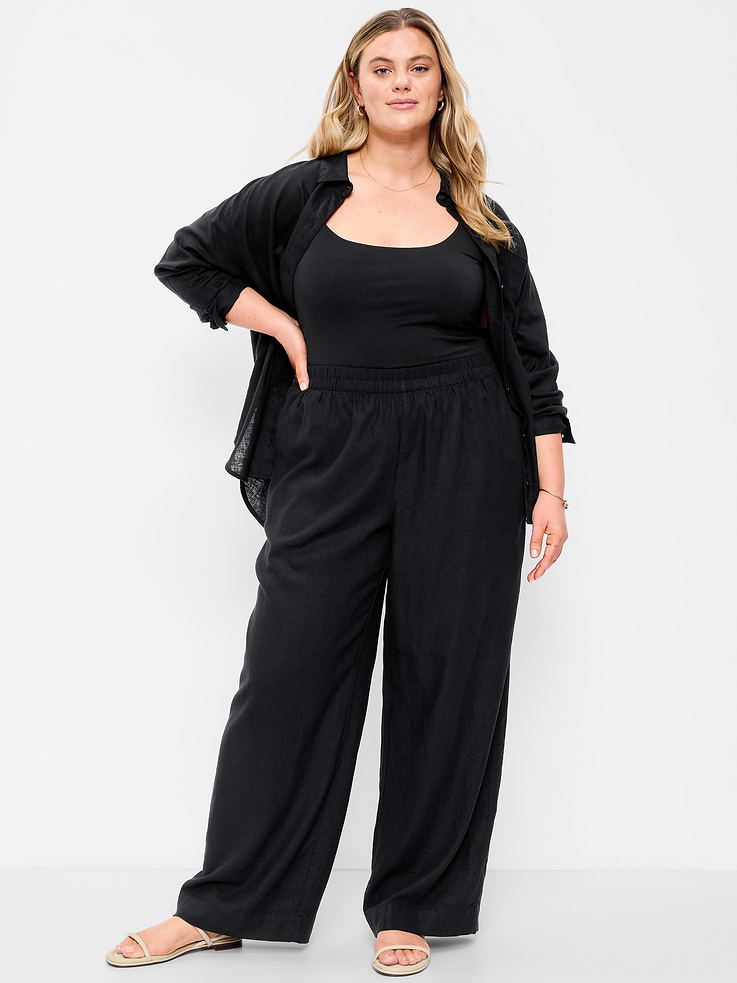 Image number 9 showing, High-Waisted Linen-Blend Super Wide-Leg Pants