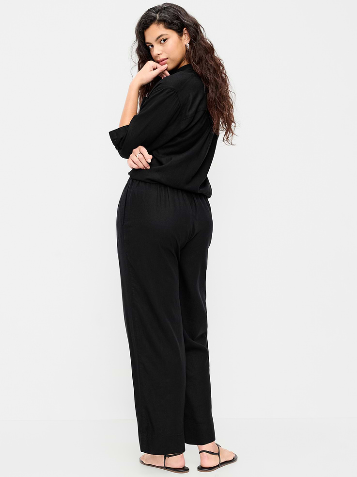 Image number 8 showing, High-Waisted Linen-Blend Straight Ankle Pants