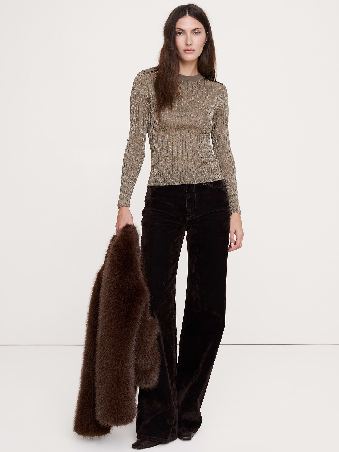 Image number 1 showing, Metallic Shoulder-Epaulet Sweater
