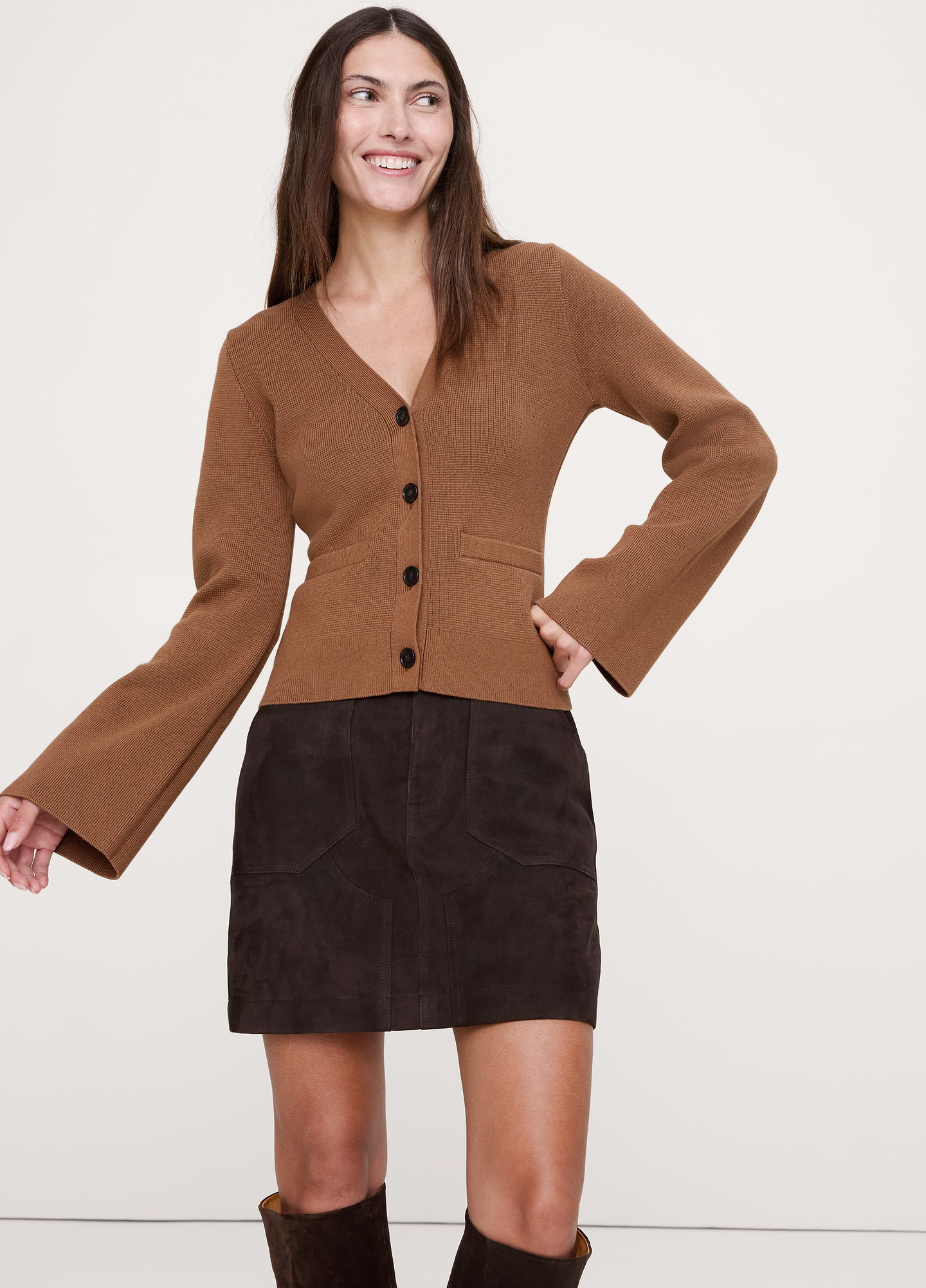 Image number 1 showing, Larkspur Cotton-Silk Flare-Sleeve Cardigan