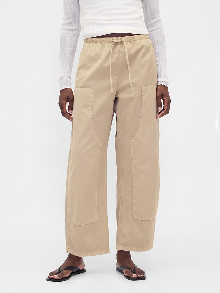 Image 2 of 6, Poplin Easy Double-Knee Barrel Pants
