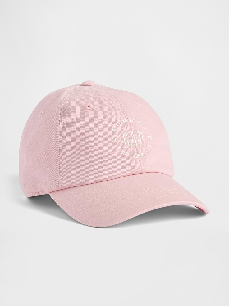Image 1 of 3, Summer Fridays is a California beauty brand, known for its simplicity and ease. Made for the skin and the senses. We’ve partnered on this collection, bringing Summer Fridays together with Gap’s lounge essentials. Designed to unwind in., Soft, sturdy brushed cotton twill baseball hat., Stitching at curved brim., Gap × Summer Fridays embroidered logo at front., Metal clasp at adjustable closure., Made with 100% organically grown cotton which is grown without the use of synthetic pesticides and fertilizers., Product #865194